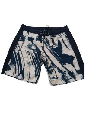 Armani Exchange Board Shorts Swim Trunks,Black/White/Dark Teal, Size Medium